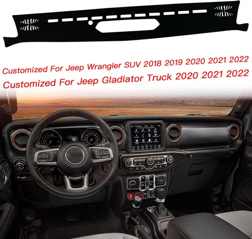 Vista 3 de Cubierta de tapete para salpicadero, consola central interior personalizada compatible con Jeep Wrangler SUV 2018, 2019, 2020, 2021, 2022, Jeep