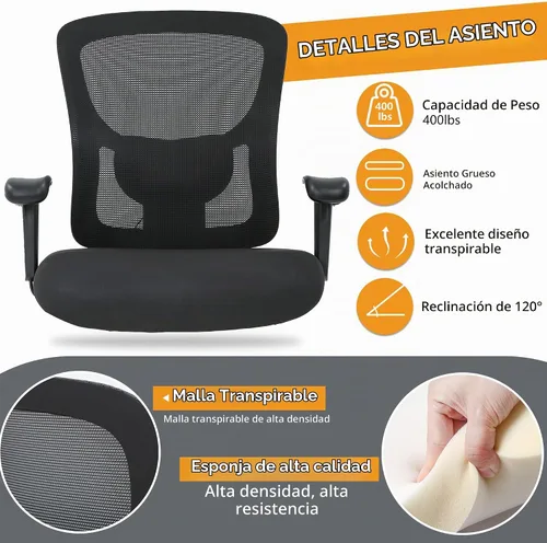 Vista 6 de Silla de escritorio ergonómica, silla de oficina, silla de computadora de 500 libras con soporte lumbar, asiento ancho, brazos ajustables