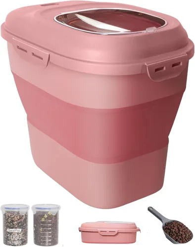 Vista 11 de 30-35 Lbs Contenedor de almacenamiento de alimentos para perros plegable Large Pet Food Storage with Airtight Lids,Wheels,Scoop and 2Pcs Food