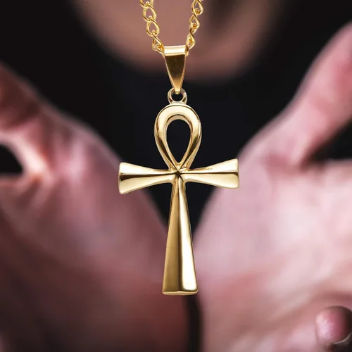 Vista 5 de 3 piezas de collar con colgante de Ankh de acero inoxidable para hombre negro dorado plateado Acero inoxidable y aleación Acero inoxidable y aleación
