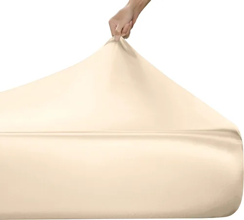 Vista 2 de MILVOWOC Sábana bajera de satén tamaño individual, color beige, 1 pieza Fitted Sheet Only, Soft Bottom, Thick Sheet, 1 Piece