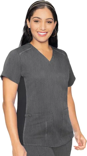 Vista 24 de Med Couture Touch - Camisa médica con cuello en V para mujer Sorbete de albaricoque