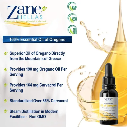 Vista 6 de Zane Hellas 190 mg de aceite de orégano-164 mg de carvacrol por porción-4 gotas diarias. Aceite de orégano 100% griego sin diluir. 86%-90% Carvacrol