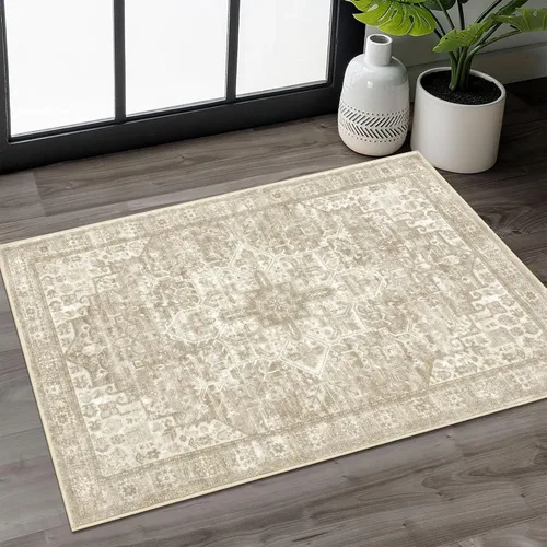 Vista 9 de SIILOOM Alfombra lavable de 2 x 3 pies, alfombra suave color taupe ceniza para entrada, tapete antideslizante para puerta de interior, tapete