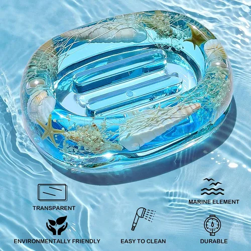 Vista 5 de FONMY Jabonera acrílica con barra de conchas naturales, bandeja para jabón de ducha para el hogar, camping, viajes, protector de jabón de parada