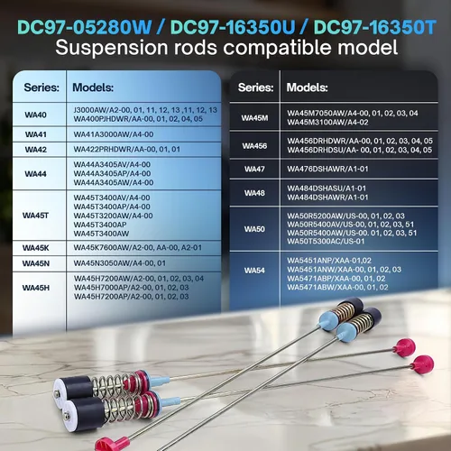 Vista 2 de 2025 Actualización DC97-16350U DC97-16350T DC97-05280W Varillas de suspensión para lavadora Samsung WA50R5200AW/US WA50R5400AV/US WA45T3200AW/A4