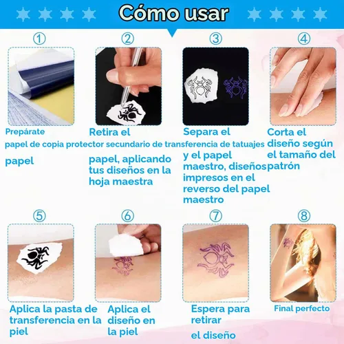 Vista 5 de 100 hojas de papel de transferencia de tatuajes, kit de plantillas de tatuaje 8 1/4 "x 11 3/4