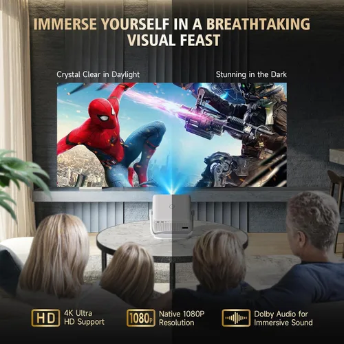 Vista 3 de [Enfoque automático AI] Proyector portátil nativo 1080P Soporte 4K Parse WIFI6 5G inalámbrico 5.0 Bluetooth Android 13,300ANSI, 360° giratorio