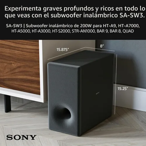 Vista 6 de Sony BRAVIA Theater Bar 8 Barra de sonido de 11 altavoces (HT-A8000) con subwoofer inalámbrico SA-SW3 y altavoces traseros inalámbricos SA-RS8
