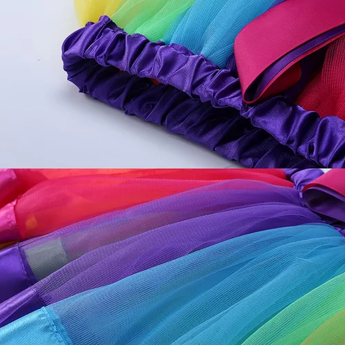 Vista 2 de Tutús para niñas, falda plisada de tul con burbujas para bailar, falda tutú de arco iris, estilo vintage de los años 50, disfraz de fiesta y festival