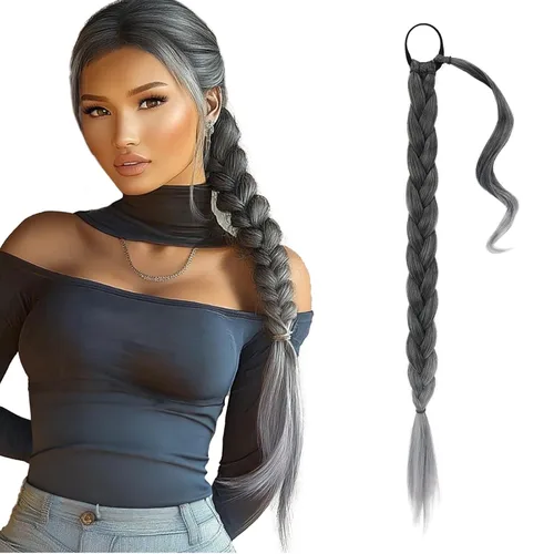 Vista 23 de Barsdar Extensión de 26 Pulgadas de Cola de Caballo Trenzada Larga con Banda Elástica - Extensiones de Cabello en Cola de Caballo Recta y Elegante