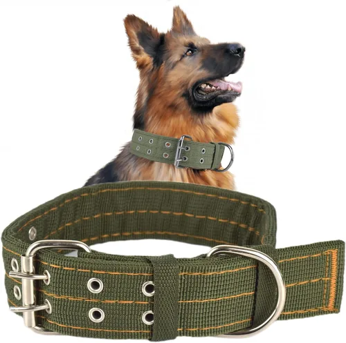 Vista 8 de Collar de perro ajustable militar de 1.5 pulgadas de ancho, anillo en D de metal y hebilla de 2 filas, collar táctico grande mediano de nailon negro