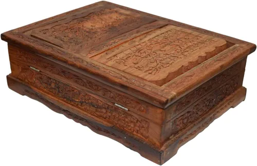 Vista 6 de Santo plegable libro soporte madera tallada a mano Rehal caja para el Corán, Biblia, Gita, Gurugr