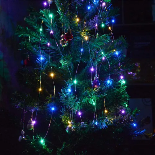 Vista 2 de Serie de 4 paquetes de 50 luces LED multicolores de Navidad, luces de cuento de hadas con batería, mini tira de luces LED alimentadas por