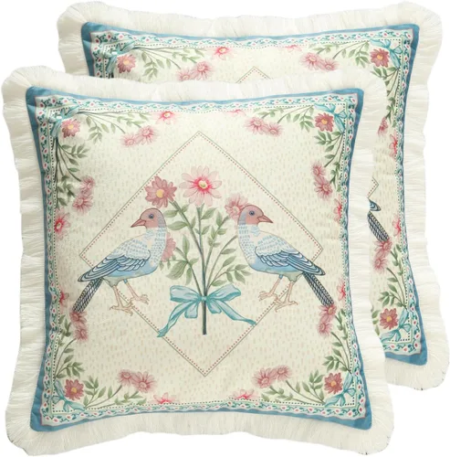 Vista 118 de patdrea Funda de almohada de terciopelo francés de diseño, 18 x 18 pulgadas Aviario