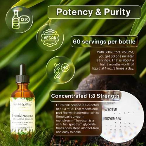 Vista 8 de Extracto líquido de incienso – Suplemento de bienestar a base de hierbas, tintura de resina seca Boswellia Serrata, sin alcohol, 2 onzas líquidas