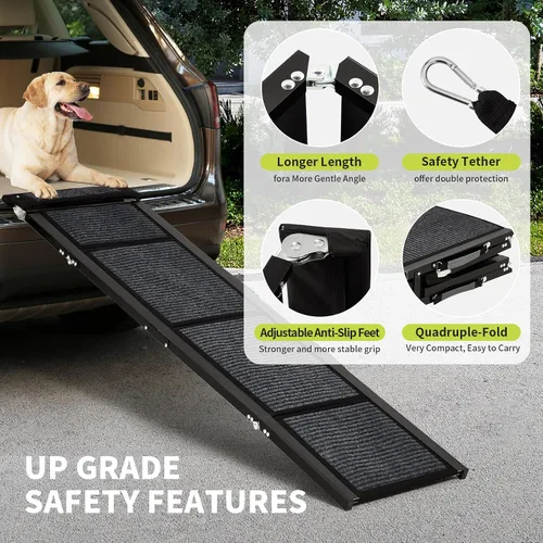 Vista 5 de Collapsible Dog Ramp for Car, SUV & Truck – Portable Non-Slip Wide Pet Stairs, Extra Wide Anti-Slip Surface, Supports Large Dogs up to 250 lbs, Easy