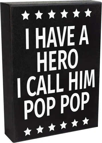 Vista 8 de Letrero de madera Pop Pop con texto en inglés "I Have a Hero I Call Him