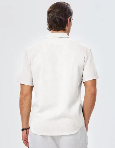 Vista 241 de JMIERR Camisas de vestir a rayas con botones y manga corta para hombre