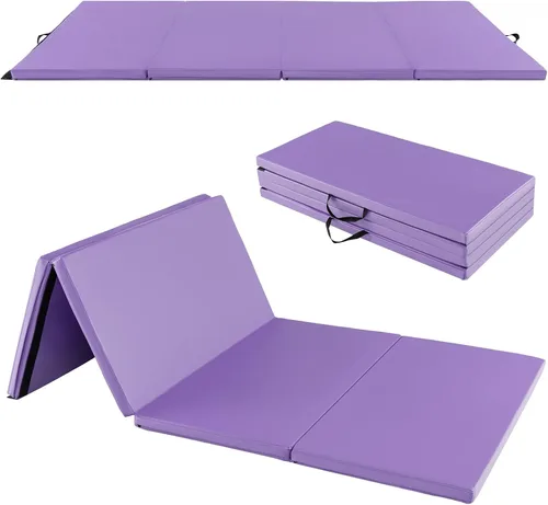 Vista 10 de GYMAX Colchoneta de gimnasia, 4 x 8 x 2 pulgadas, plegable, gruesa, con asas de transporte y costuras resistentes, cubierta de piel sintética