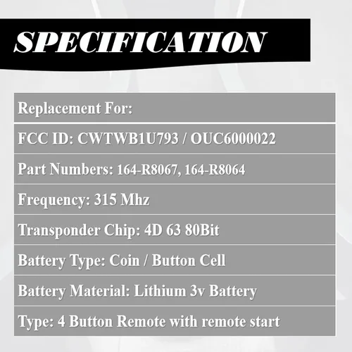 Vista 5 de MechanMagic Llavero de Repuesto Compatible con CWTWB1U793 Ford F-150/F150 2011-2014 F-250 F-350 Super Duty 2011-2016 F-450 F-550 F-650 Explorer