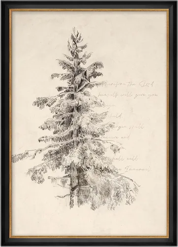 Vista 19 de MUDECOR Lienzo enmarcado prémium para pared, pinos nevados en bosque de invierno, ilustraciones modernas, arte contemporáneo, escénico, divertido