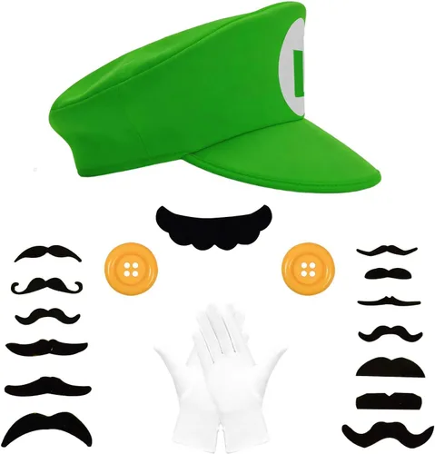 Vista 9 de Jolbndcv Red and Green Hat with Gloves Buttons and Beard Gloves Mushroom Brooch Fake Noses for Cosplay Costume Juego de coronas
