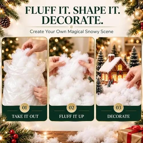 Vista 7 de Pelusa artificial de nieve falsa para decoración de pueblo navideño y nubes