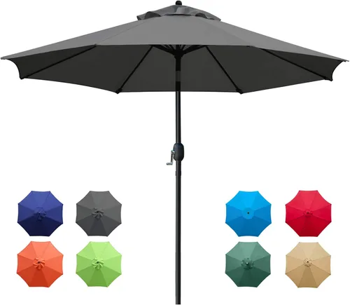 Vista 11 de Sunnyglade sombrilla de mesa para exteriores con 8 varillas resistentes, 9 pies 9Ft Patio Umbrella with Waterproof Polyester Canopy, Sturdy 8
