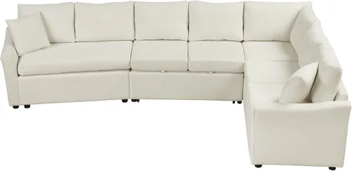 Vista 8 de JIVOIT Sofá cama moderno en forma de L con dos almohadas de respaldo, sofá cama modular de 124.8 pulgadas con cama extraíble, sofá modular Beige 052
