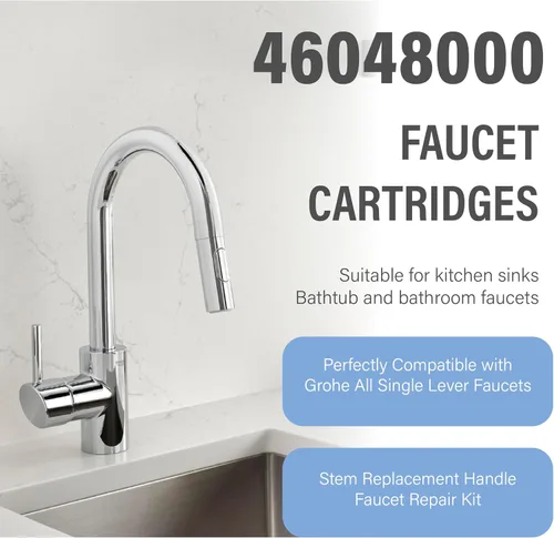 Vista 6 de Cartucho de grifo de 1.811 in, repuesto de cartucho de grifo, compatible con Grohe 46048000 grifo de una sola manija y grifo de fregadero, utilizado