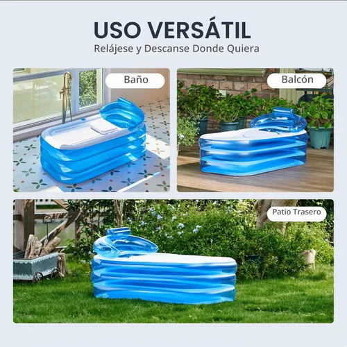 Vista 8 de CO-Z Bañera inflable con bomba de aire eléctrica y almohada reposacabezas para baño, bañera inflable portátil para adultos, para exteriores o Azul