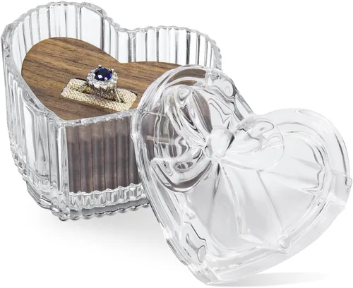 Vista 7 de Wislist Caja de anillo de compromiso para propuesta de vidrio de madera en forma de corazón (corazón)