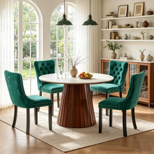 Vista 39 de SSLine 41.3 in Round Sintered Stone Dining Table for 4 Fluted Pedestal Base