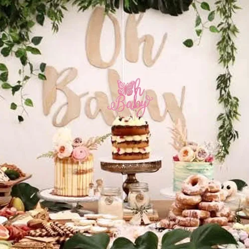 Vista 7 de Rsstarxi 1 paquete de decoración de pastel de mariposa Oh Baby con purpurina para baby shower, decoración de pastel de mariposa para revelación