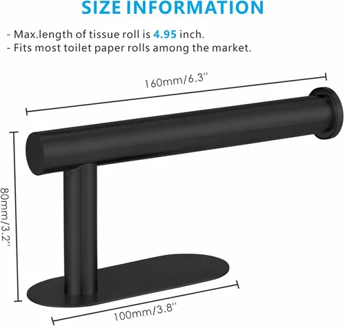 Vista 5 de Soporte para papel higiénico autoadhesivo, sin taladrar para baño, baño, baño, soporte de pared, acero inoxidable (negro)