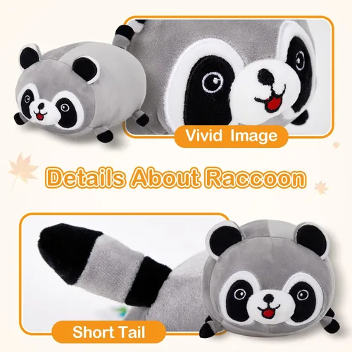 Vista 4 de Animales de peluche de mapache de 14 pulgadas, apilable, almohada de mapache blando, regalo de cumpleaños para niños y niñas