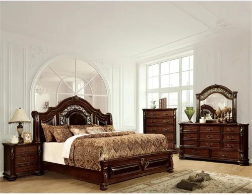 Vista 7 de Furniture of America Eleo - Cama Queen con panel de madera maciza en color cereza marrón