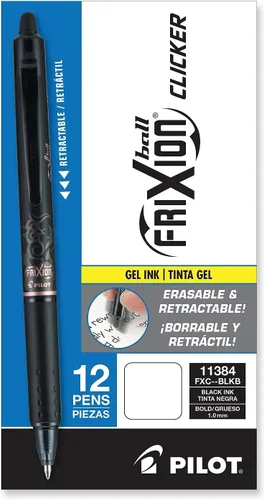 Vista 2 de Pilot FriXion Clicker - Bolígrafos de gel borrables, punta gruesa (0.039 pulgadas), tinta negra, paquete de 12 bolígrafos de escritura suaves