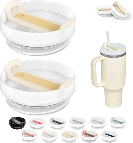 Vista 9 de Tapa de Vaso de 40 OZ Compatible con Stanley Quencher, Paquete de 2 Tapas de Vaso de Acero Inoxidable a Prueba de Derrames y Resistentes a