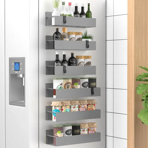 Vista 39 de HuggieGems Paquete de 6 organizadores magnéticos de almacenamiento de especias para refrigerador y horno, organizadores negros para nevera
