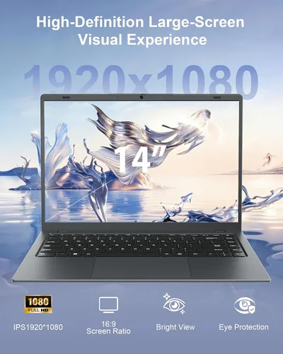 Vista 5 de Computadora portátil de 14 pulgadas, 12 GB de RAM y 256 GB SSD, procesador Pentium Gold 6500Y (hasta 3.4 GHz), pantalla IPS FHD, batería de 38 Wh