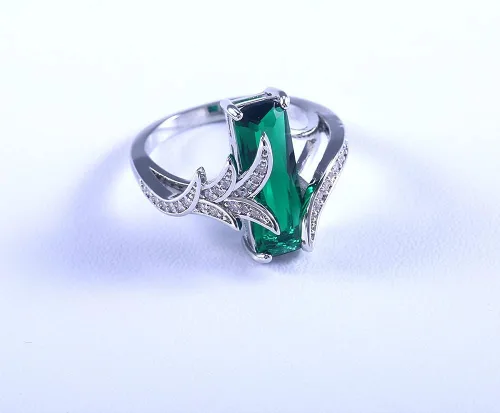 Vista 3 de Anillo de plata de ley 925 para mujer, con incrustaciones de topacio cuadrado, circonita y esmeralda, anillo de compromiso con piedras preciosas