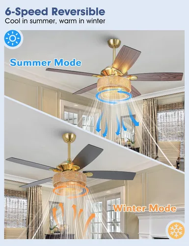 Vista 3 de Parrot Uncle Ventiladores de techo con luces y control remoto, ventilador de techo rústico de 52 pulgadas para dormitorio, ventiladores de techo al
