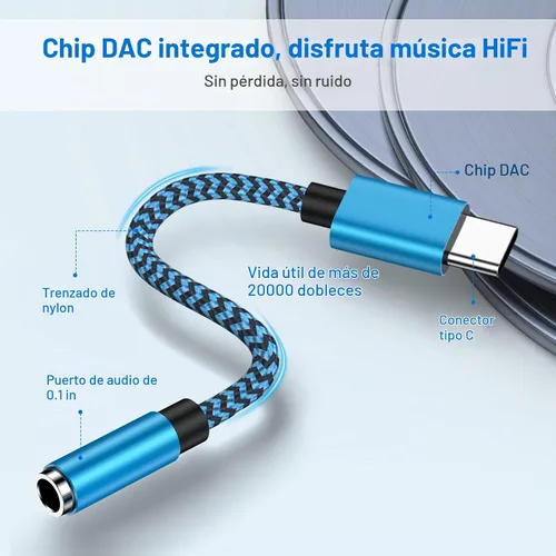 Vista 5 de Adaptador USB tipo C a conector de auriculares de 0.1 in, paquete de 2