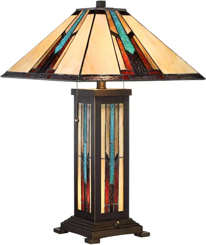 Vista 2 de Robert Louis Tiffany Ranier Mission - Lámpara de mesa estilo Tiffany de 3 vías con atenuador de mesa y luz nocturna de 25 pulgadas, pantalla