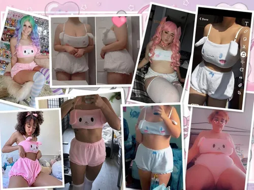 Vista 5 de BZB Conjunto de pijama kawaii de anime para mujer, traje de dormir de terciopelo dulce y encantador, top tubo y pantalones cortos