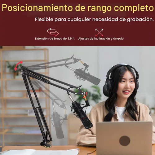 Vista 2 de Pyle Soporte de brazo de micrófono de suspensión Pro - Soporte de micrófono con brazo de resorte de tijera con soporte de choque, inclinación