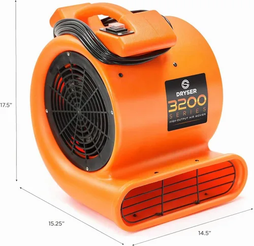 Vista 8 de Dryser 6pk Air Mover - Ventilador de piso industrial de 2 velocidades 1/2 HP - Ventilador de secado de alfombras naranja