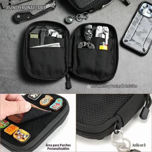 Vista 6 de Sayram EDC - Organizador de bolsa pequeña para multiherramienta, bolsa táctica de nailon con panel de parches de bricolaje con anillo en D, bolsa